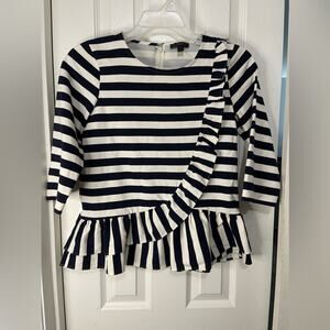 J Crew Preppy Blue White Stripe nautical asymmetrical  Front Ruffle size Small